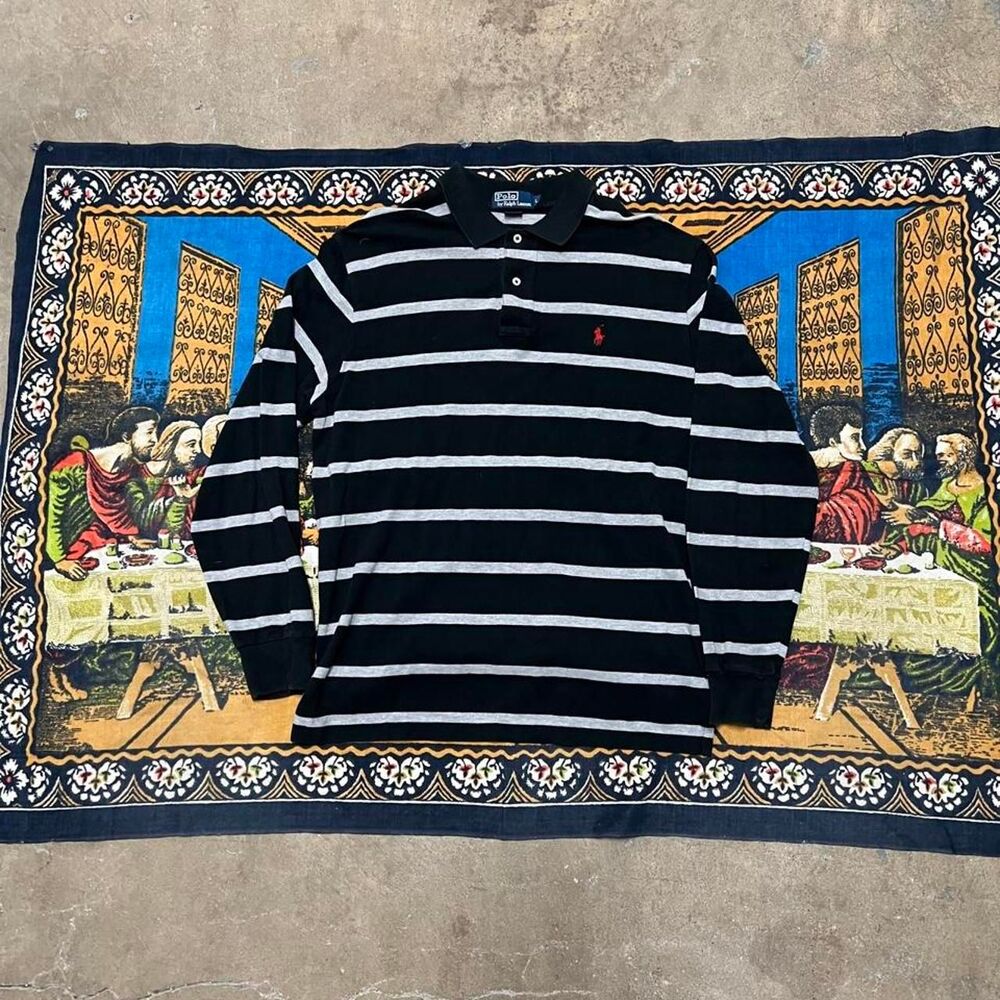 Polo Ralph Lauren striped rugby polo shirt Size large americana stripes cottage